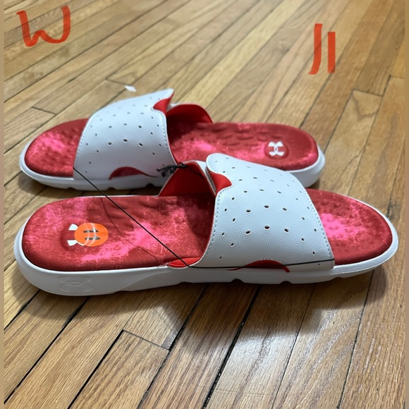 Under Armour Shoes - Under Armour White and Red Slide Sandals